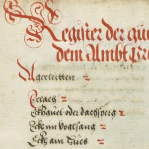 Inhaltsverzeichnis eines Gesamturbars, 1566 © Archiv der Erzabtei St. Peter