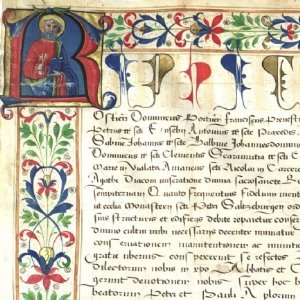 Kolorierte Ablassurkunde aus dem Jahr 1520  © Archiv der Erzabtei St. Peter