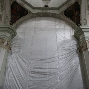 27.10.2018 Das Hauptschiff ist wegen Staubschutz abgehängt © Erzabtei