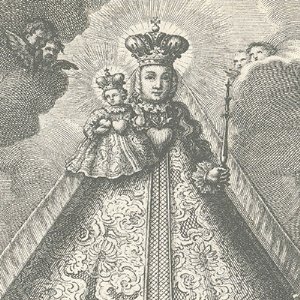 Köstendorf: Andachtsbildchen mit der ehem. Gnadenmadonna, Kupferstich, um 1750