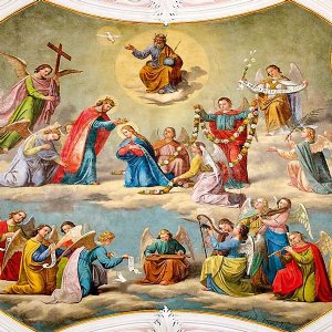 Pfarrkirche Köstendorf: Aufnahme Mariens in den Himmel, Deckenfresko von Josef Gold