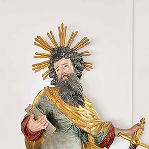 Pfarrkirche Köstendorf: Hl. Paulus von Jakob Gerolt, 1664/65, Statue am Pfeiler der Kommunionbank