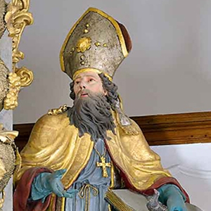 Filialkirche zum hl. Johannes dem Täufer: Hl. Martin, Statue am Hochaltar