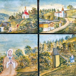 Pfarrkirche zum hl. Laurentius:  Votivtafel von 1842 mit der Geschichte von Maria Elend