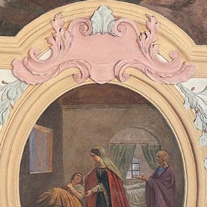 Pfarrkirche St. Elisabeth: Deckenbild hl. Elisabeth als Helferin der Kranken