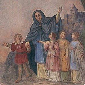 Pfarrkirche St. Elisabeth: Deckenbild hl. Elisabeth verlässt mit ihren Kindern die Wartburg