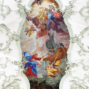 Deckenfresko: Petrus geht auf dem Wasser Jesus entgegen