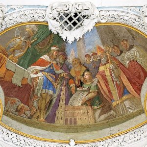 Deckenbild über dem Hochaltar: Gründung Mattsees durch Tassilo III.