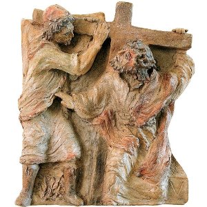 Kreuzweg, 5. Station, Simon von Zyrene hilft Jesus das Kreuz tragen