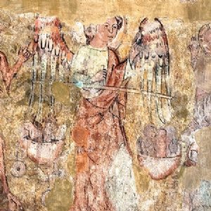 Heiliger Erzengel Michael als Seelenwäger, Fresko um 1350