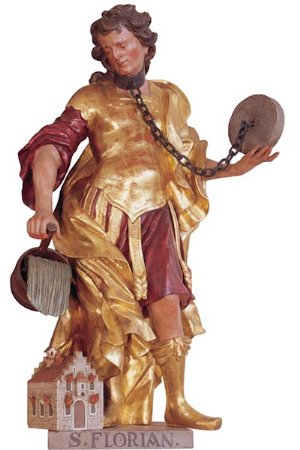 Hl. Florian mit dem Mühlstein am linken Seitenaltar (Franziskusaltar)
