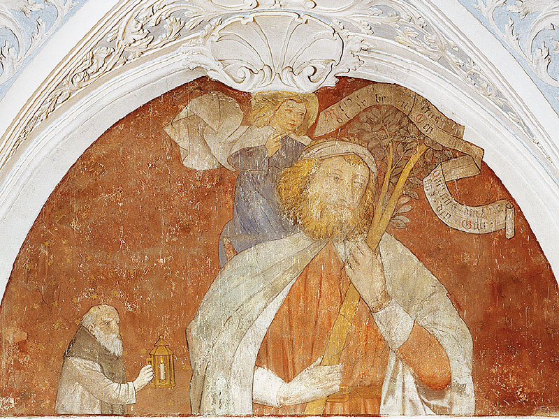 Stiftskirche, spätgotisches Christophorus-Fresko im Seitenschiff