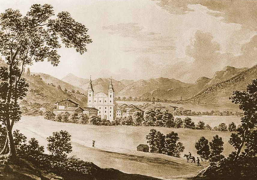 Alte Ansicht von Brixen im Thale, Bleistiftskizze von J. Schöpf, 1795 in den Kunstsammlungen von Stift Stams