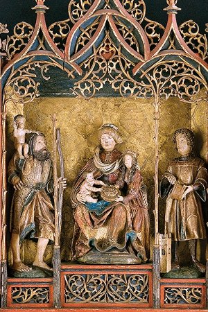 Gruppe der „Anna selbdritt“ zwischen den hll. Christophorus und Florian im Mittelschrein des Kupferschmidaltars; Katharinenkirche