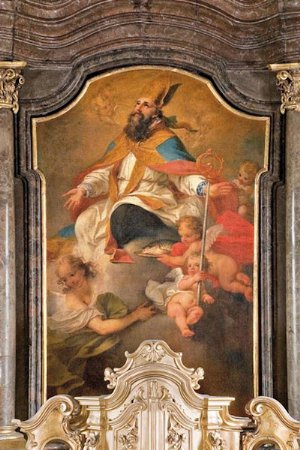 Altarbild „Triumph des hl. Ulrich“ am barocken Hochaltar im Oktogon