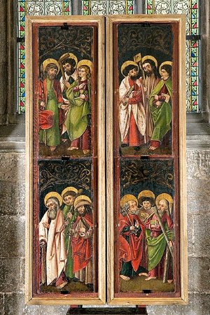 Nothelferaltar, drei Apostel, Tafelmalerei auf der Rückseite
