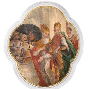 Deckenbilder: Die Befreiung der drei Feldherren aus dem Kerker, Deckenbild im Langhaus mit einer Szene aus der Legende des heiligen Nikolaus.