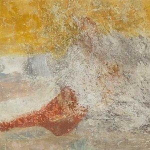 Die 10 Gebote. 7. Gebot: Du sollst nicht stehlen. Dargestellte Szene: Wahrscheinlich ein sich an ein Haus heranpirschender Dieb; nur fragmentarisch erhalten.