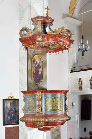 Kanzel in der Pfarrkirche St. Andreas in Taxenbach