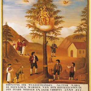 Serfaus, Wallfahrtsmuseum, Ölbild zur Erscheinungslegende, um 1850